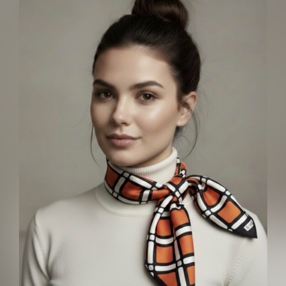 GIVENCHY Scarf - 100% Silk Orange Black Vintage Scarf Saks Fifth Avenue
